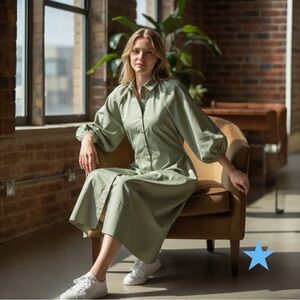 Harshman Muriel Matcha Green Cotton Shirt Dress 3/4 Sleeve NWT $229 M L 10 12